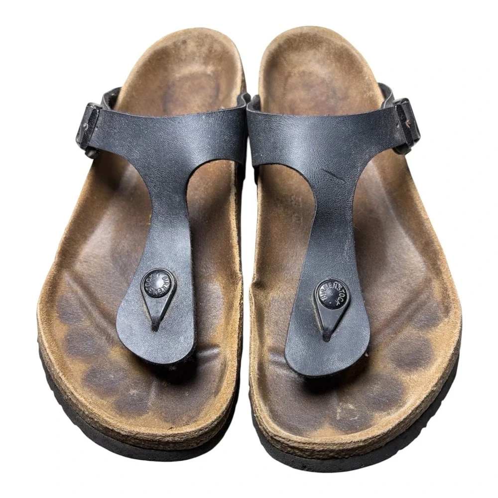 Birkenstock Gizeh Black Birko-Flor Thong Sandals Womens 38 L7 M5 Made in Germany